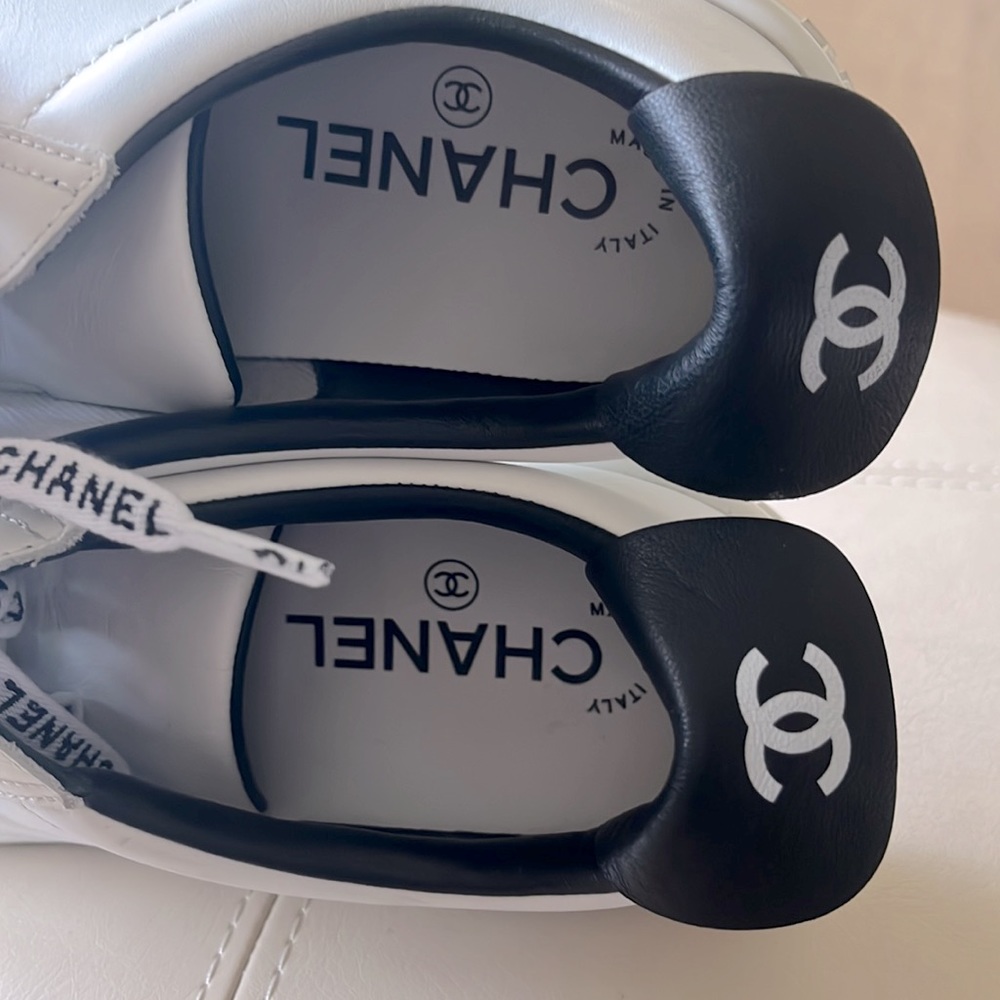 CHANEL 36.5 B/W Leather Sneakers